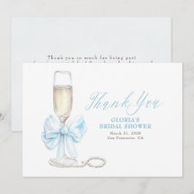 Elegant Blue Bow Prosecco Bridal Shower Thank You
