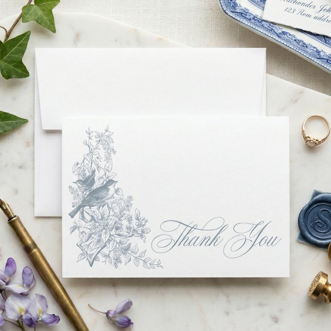 Tarjeta De Agradecimiento Elegant Blue Chinoiserie Nature Bird Bridal Shower (Subido por el creador)