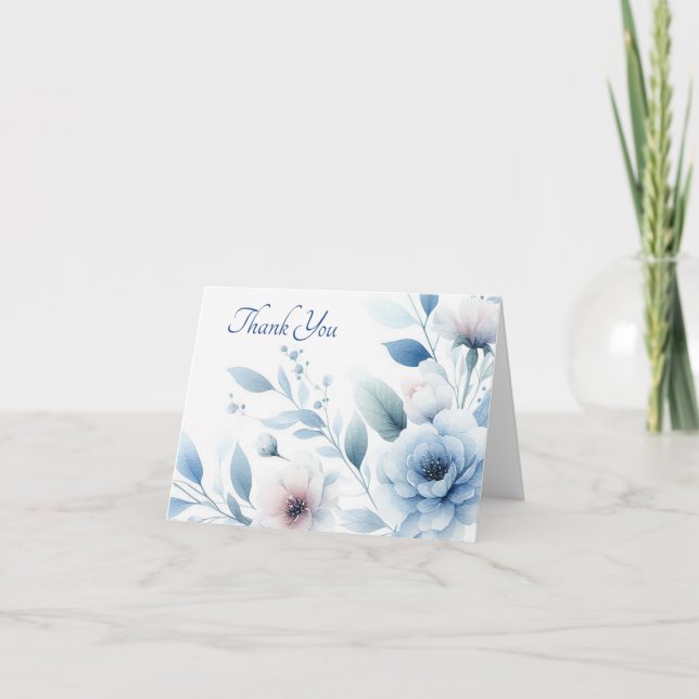 Tarjeta De Agradecimiento Elegant Blue Floral Blank (Anverso)