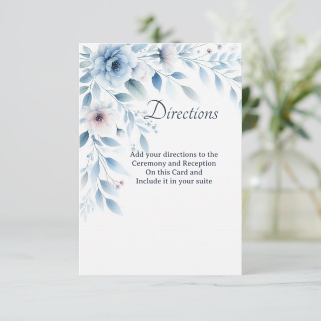 Tarjeta De Agradecimiento Elegant Blue Floral Directions Enclosure Card (Anverso de pie)