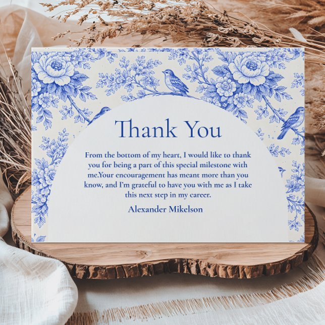 Tarjeta De Agradecimiento Elegant Blue Floral Graduation Party (Subido por el creador)