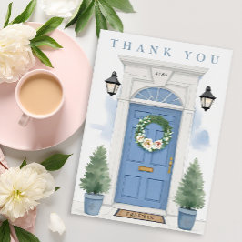 Tarjeta De Agradecimiento Elegant Blue Front Door Housewarming 
