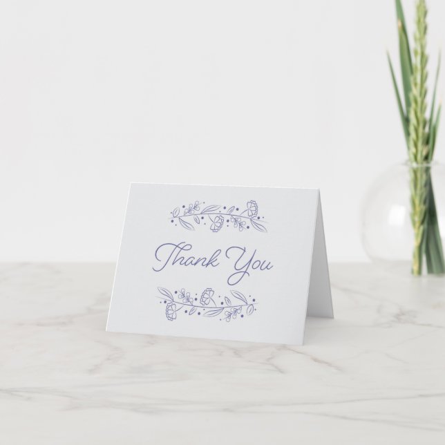 Tarjeta De Agradecimiento Elegant Blue Hand Drawn Floral Vines (Anverso)