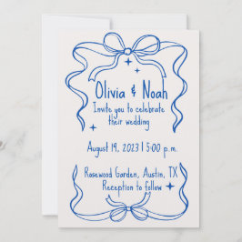 Tarjeta De Agradecimiento Elegant Blue Ribbon Wedd