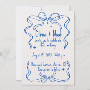 Tarjeta De Agradecimiento Elegant Blue Ribbon Wedd