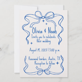 Tarjeta De Agradecimiento Elegant Blue Ribbon Wedd