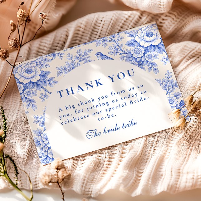 Tarjeta De Agradecimiento Elegant Blue Toile Floral Bridal Shower (Subido por el creador)