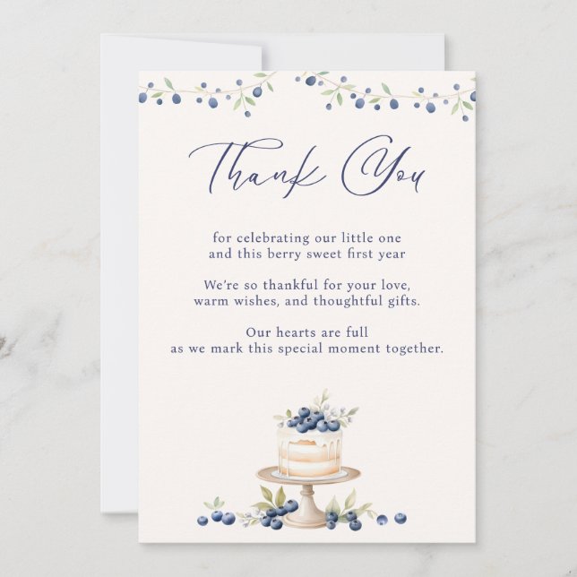 Tarjeta De Agradecimiento Elegant Blueberry First Birthday (Anverso)