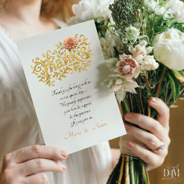 Tarjeta De Agradecimiento Elegant Blush Dahlias Golden Script Wedding Photo
