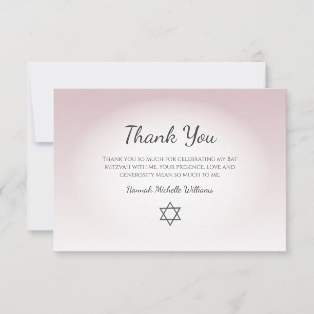 Tarjeta De Agradecimiento Elegant Blush Pink Feminine Simple Bat Mitzvah  (Anverso)