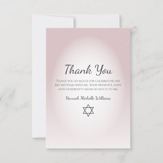 Tarjeta De Agradecimiento Elegant Blush Pink Simple Bat Mitzvah  (Anverso)