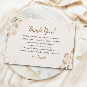 Tarjeta De Agradecimiento Elegant Boho Bridal Shower with Beige & Yellow Flo
