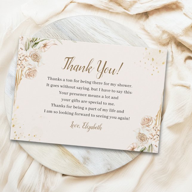 Tarjeta De Agradecimiento Elegant Boho Bridal Shower with Beige & Yellow Flo (Subido por el creador)