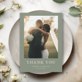 Tarjeta De Agradecimiento Elegant Boho Sage Green Photo Wedding