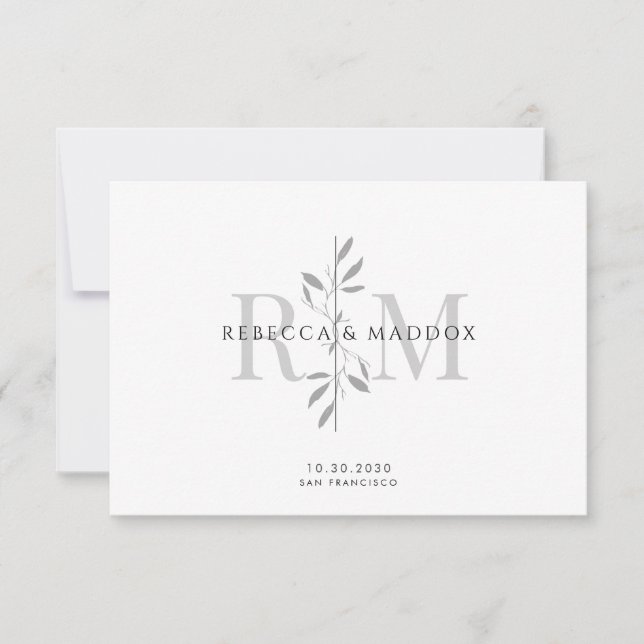 Tarjeta De Agradecimiento Elegant Botanical Monogram Wedding (Anverso)