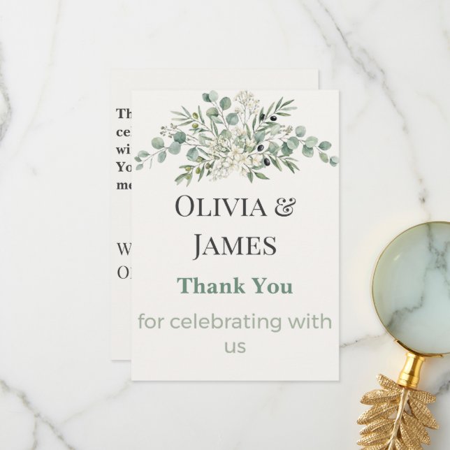 Tarjeta De Agradecimiento Elegant Botanical Wedding Thank You Card (Anverso/Reverso In Situ)