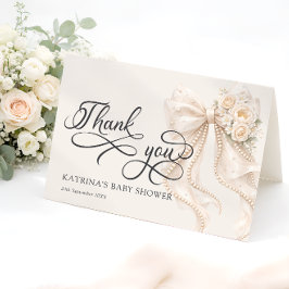Tarjeta De Agradecimiento Elegant Bow Floral Baby Shower Thank You Card