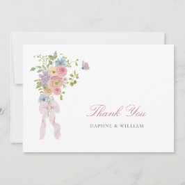 Tarjeta De Agradecimiento Elegant Bows and Wildflowers