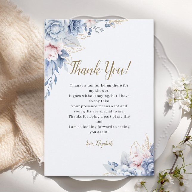 Tarjeta De Agradecimiento Elegant Bridal Shower with Blue Floral Accents (Subido por el creador)