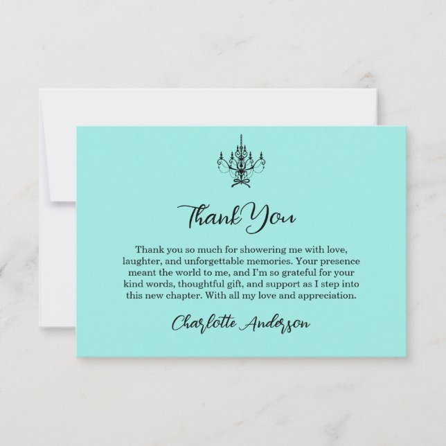 Tarjeta De Agradecimiento Elegant Bride & Co. Bridal Shower Teal (Anverso)