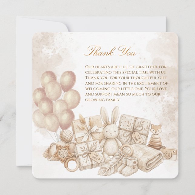 Tarjeta De Agradecimiento Elegant Brown & Pastel Baby Shower card (Anverso)