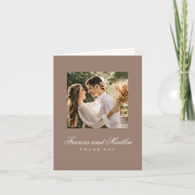 Tarjeta De Agradecimiento Elegant Brown Romantic Photo Wedding (Anverso)