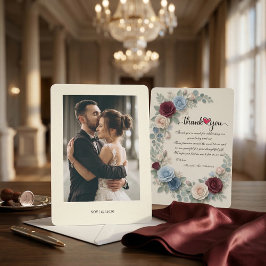 Tarjeta De Agradecimiento Elegant Burgundy Botanical Photo Wedding 