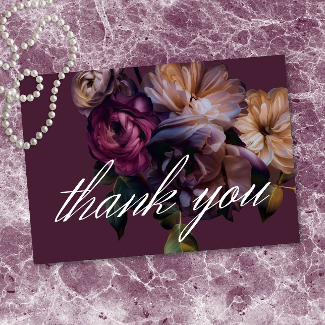 Tarjeta De Agradecimiento Elegant Burgundy Classic Moody Floral Wedding (Elegant Burgundy Classic Moody Floral Wedding Thank You Card)