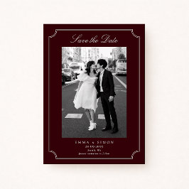 Tarjeta De Agradecimiento Elegant Burgundy Double Frame Photo Save the Date