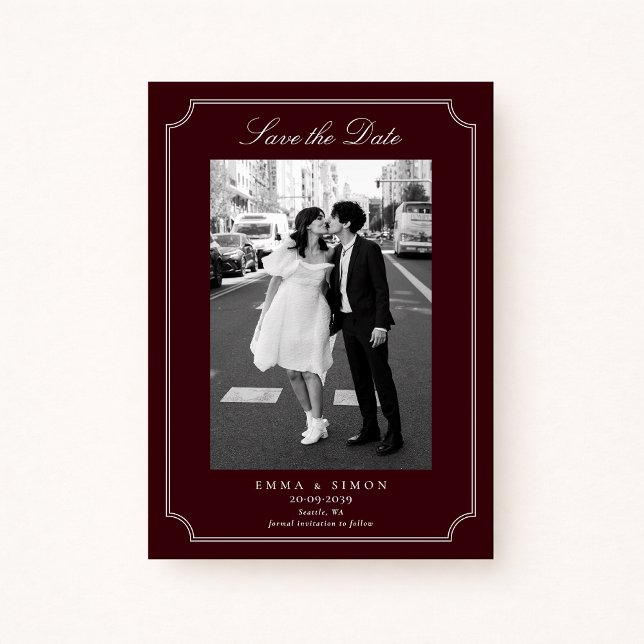 Tarjeta De Agradecimiento Elegant Burgundy Double Frame Photo Save the Date (Subido por el creador)