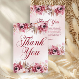 Tarjeta De Agradecimiento Elegant Burgundy Pink Floral Birthday