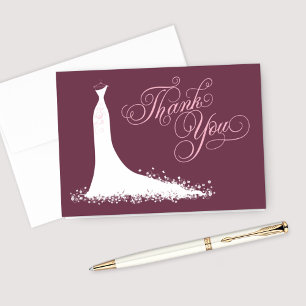 Tarjeta De Agradecimiento Elegant Burgundy Pink Wedding Gown Bridal Shower