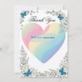 Tarjeta De Agradecimiento Elegant Butterfly Floral Heart Wedding Thank You  