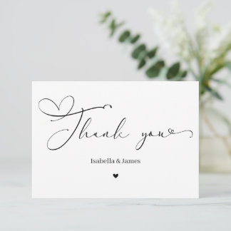 Tarjeta De Agradecimiento Elegant Calligraph Simple Heart Wedding 
