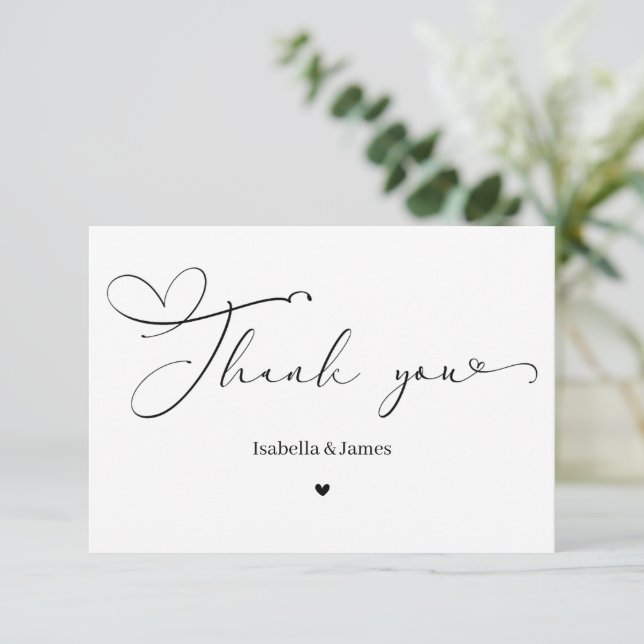 Tarjeta De Agradecimiento Elegant Calligraph Simple Heart Wedding  (Anverso de pie)