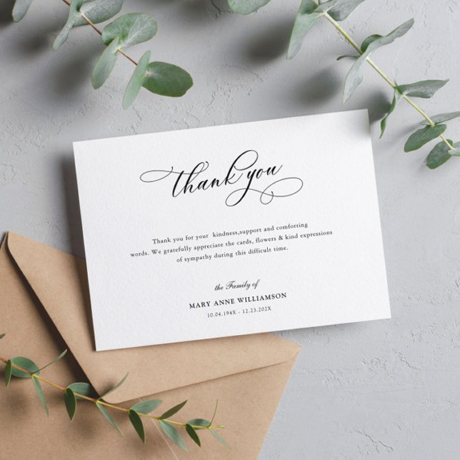Tarjeta De Agradecimiento elegant calligraphy funeral thank you note (Subido por el creador)
