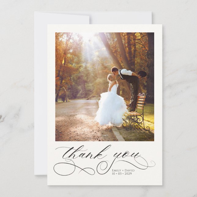Tarjeta De Agradecimiento Elegant Calligraphy Modern Photos Wedding  (Anverso)