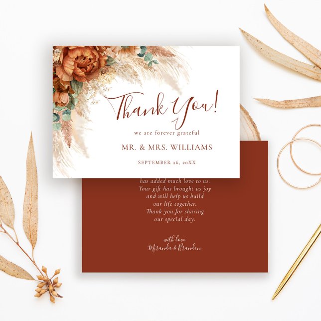 Tarjeta De Agradecimiento Elegant Calligraphy Romantic Floral Boho Wedding (Subido por el creador)