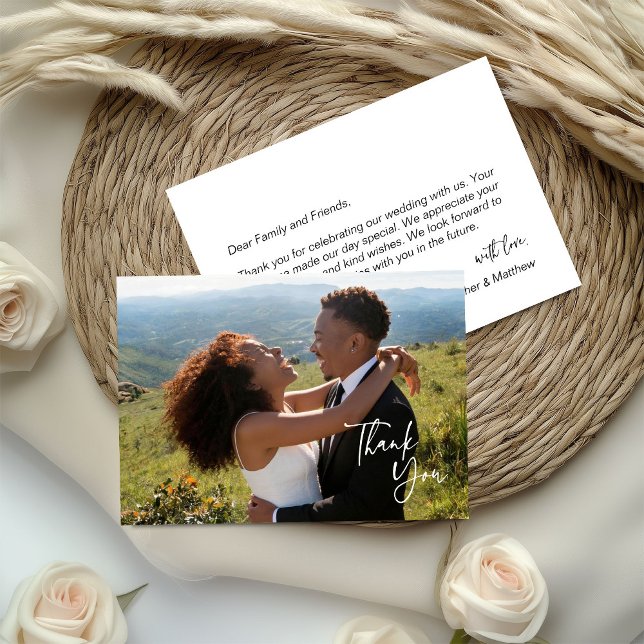 Tarjeta De Agradecimiento Elegant Calligraphy Script Photo Wedding (Subido por el creador)