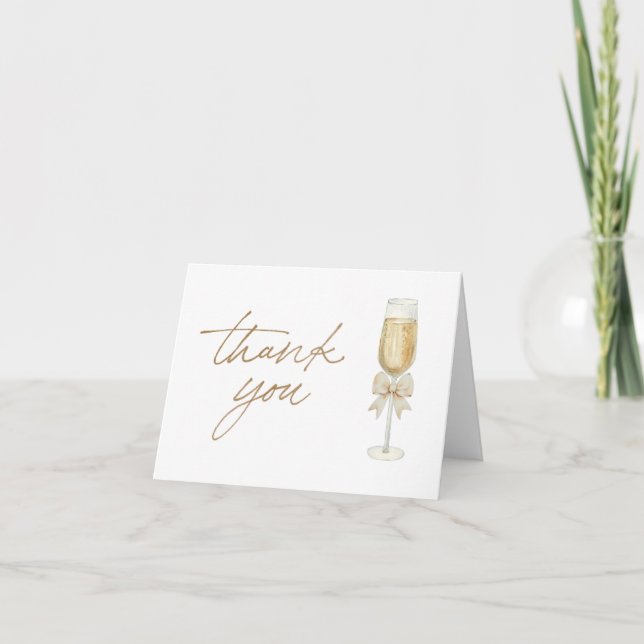 Tarjeta De Agradecimiento Elegant Champagne Chic Bow Script Thank You Card (Anverso)