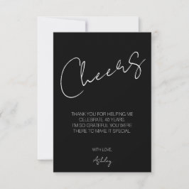 Tarjeta De Agradecimiento Elegant Cheers Black and White Forty 40th Birthday