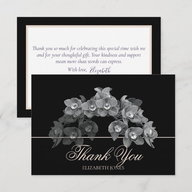 Tarjeta De Agradecimiento Elegant Chic Modern Black White Orchid Thank You (Anverso / Reverso)