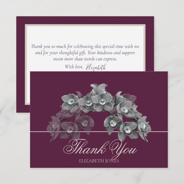 Tarjeta De Agradecimiento Elegant Chic Modern Black White Orchid Thank You (Anverso / Reverso)