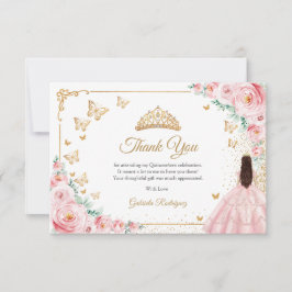 Tarjeta De Agradecimiento Elegant Chic Pink Roses Gold Quinceanera