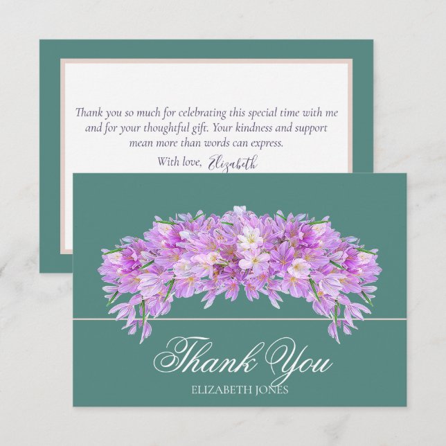 Tarjeta De Agradecimiento Elegant Chic Purple Crocus Bridal Shower Thank You (Anverso / Reverso)