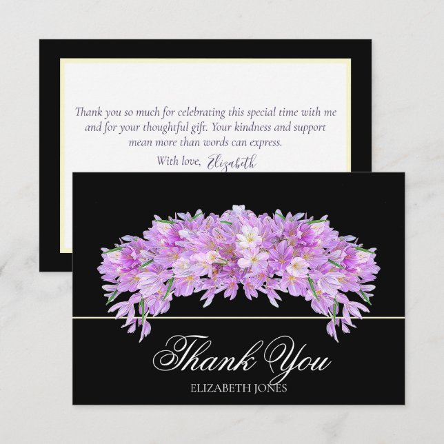 Tarjeta De Agradecimiento Elegant Chic Purple Crocus Bridal Shower Thank You (Anverso / Reverso)