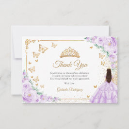 Tarjeta De Agradecimiento Elegant Chic Purple Lilac Roses Gold Quinceanera