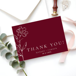 Tarjeta De Agradecimiento Elegant Chic Sketched Floral Burgundy Wedding