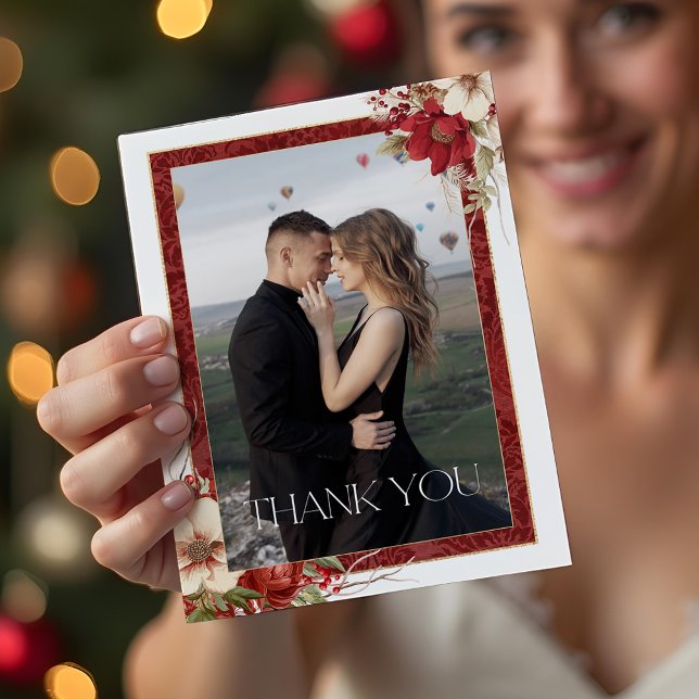 Tarjeta De Agradecimiento Elegant Christmas Red Damask Floral (Subido por el creador)