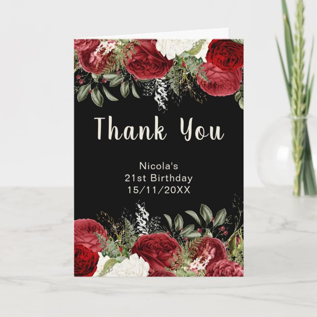 Tarjeta De Agradecimiento Elegant Christmas Red Flowers Birthday Party (Anverso)